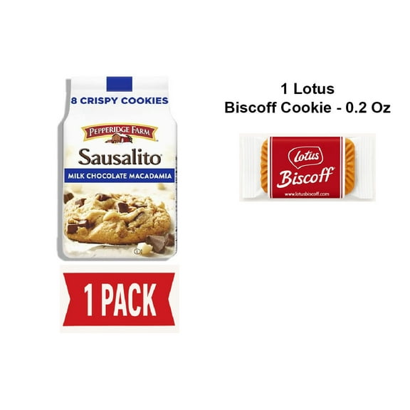 Pepperidge Farm Sausalito Crispy Milk Chocolate Macadamia Nut Cookies, 7.2 Oz Bag (8 Cookies) - Pack Of 1 & Lotus Biscoff Cookie - 0.2 Oz - 1 ct