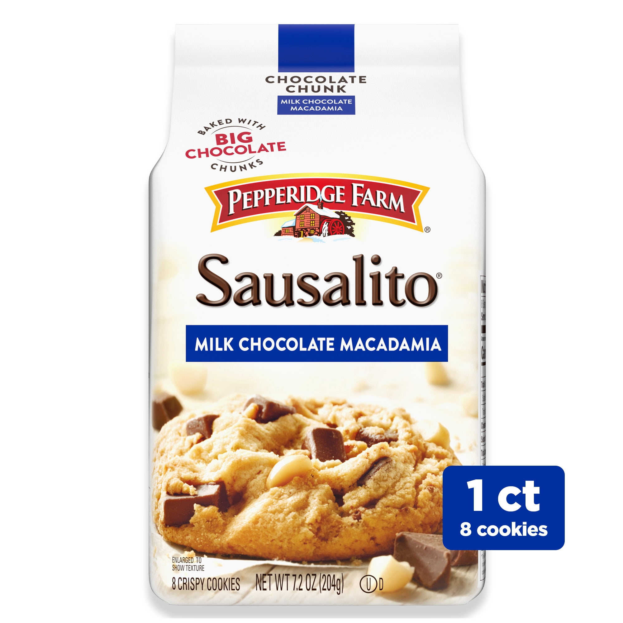 Pepperidge Farm Sausalito Crispy Milk Chocolate Macadamia Nut Cookies, 7.2 oz Bag 8 Cookies