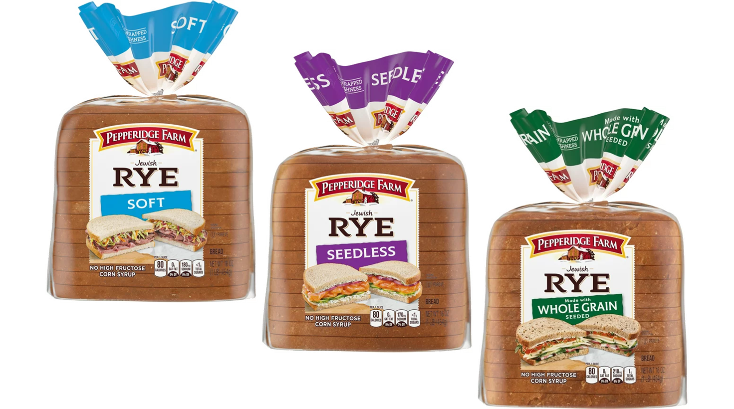 Pepperidge Farm Seedless Rye, Soft Rye & Whole Grain Rye Bread, Variety