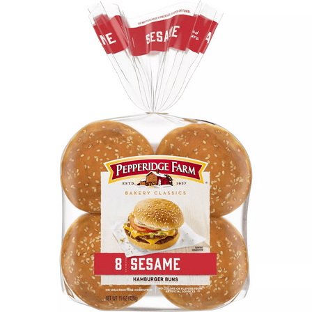 Pepperidge Farm Sesame Topped Hamburger Buns, 3-Pack 8 Count Bags