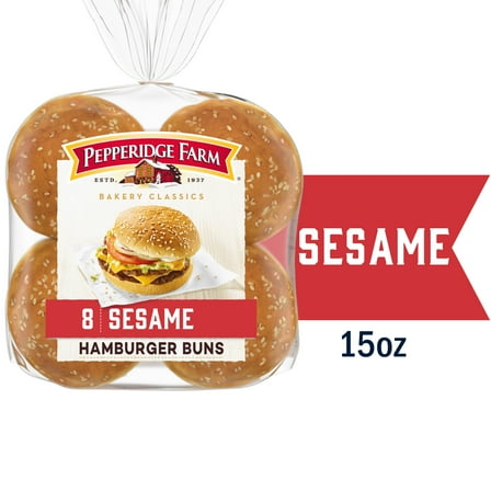 Pepperidge Farm Sesame Topped Hamburger Buns, 8-Pack Bag