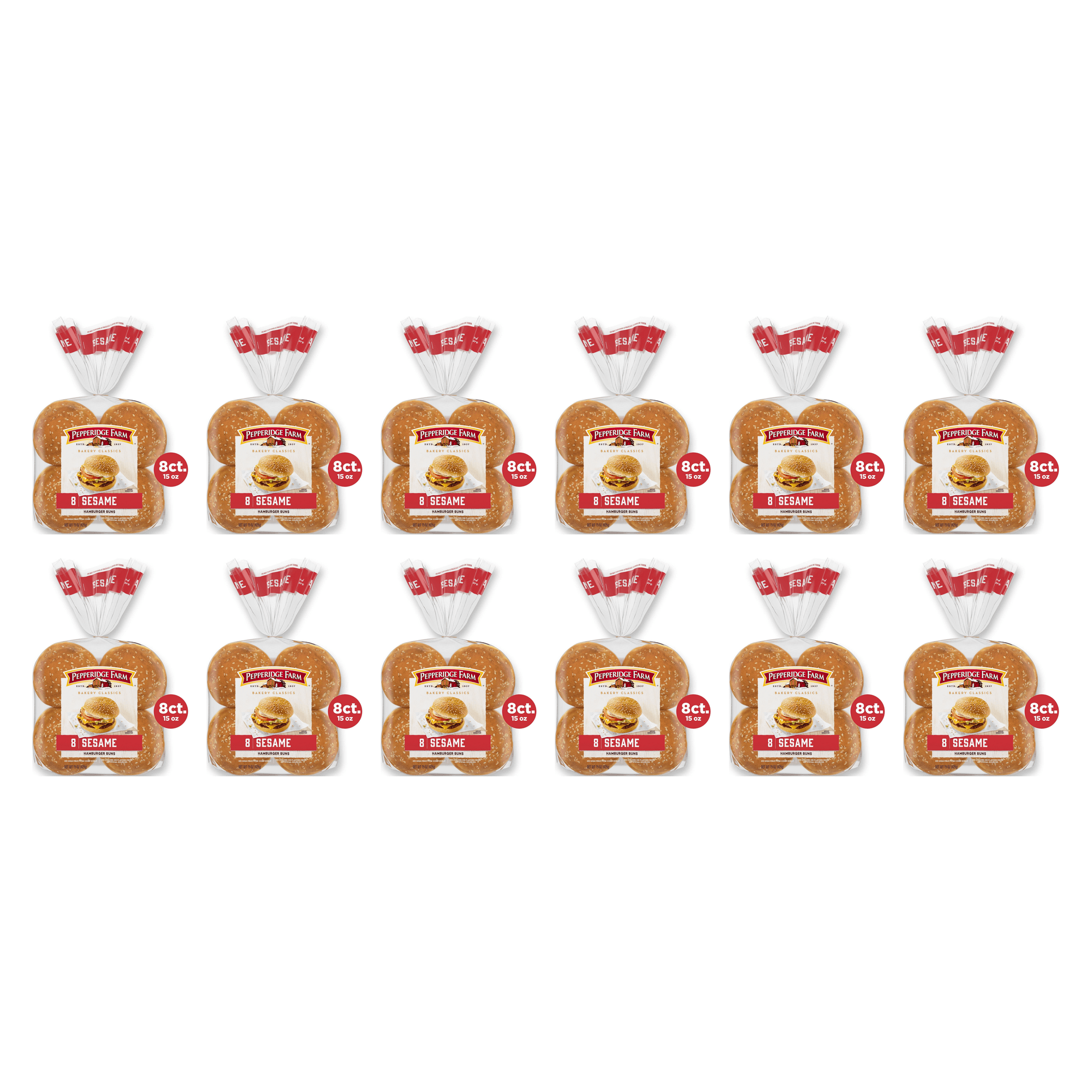 Pepperidge Farm Sesame Topped Hamburger Buns, (Pack of 12)