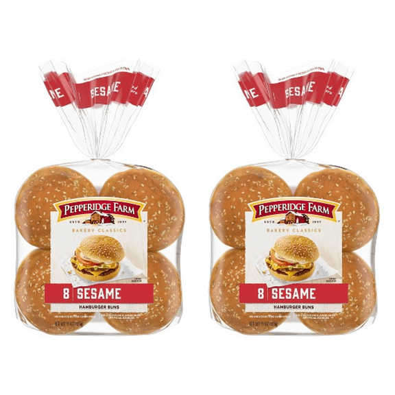 Pepperidge Farm Sesame Topped Hamburger Buns, (Pack of 2)