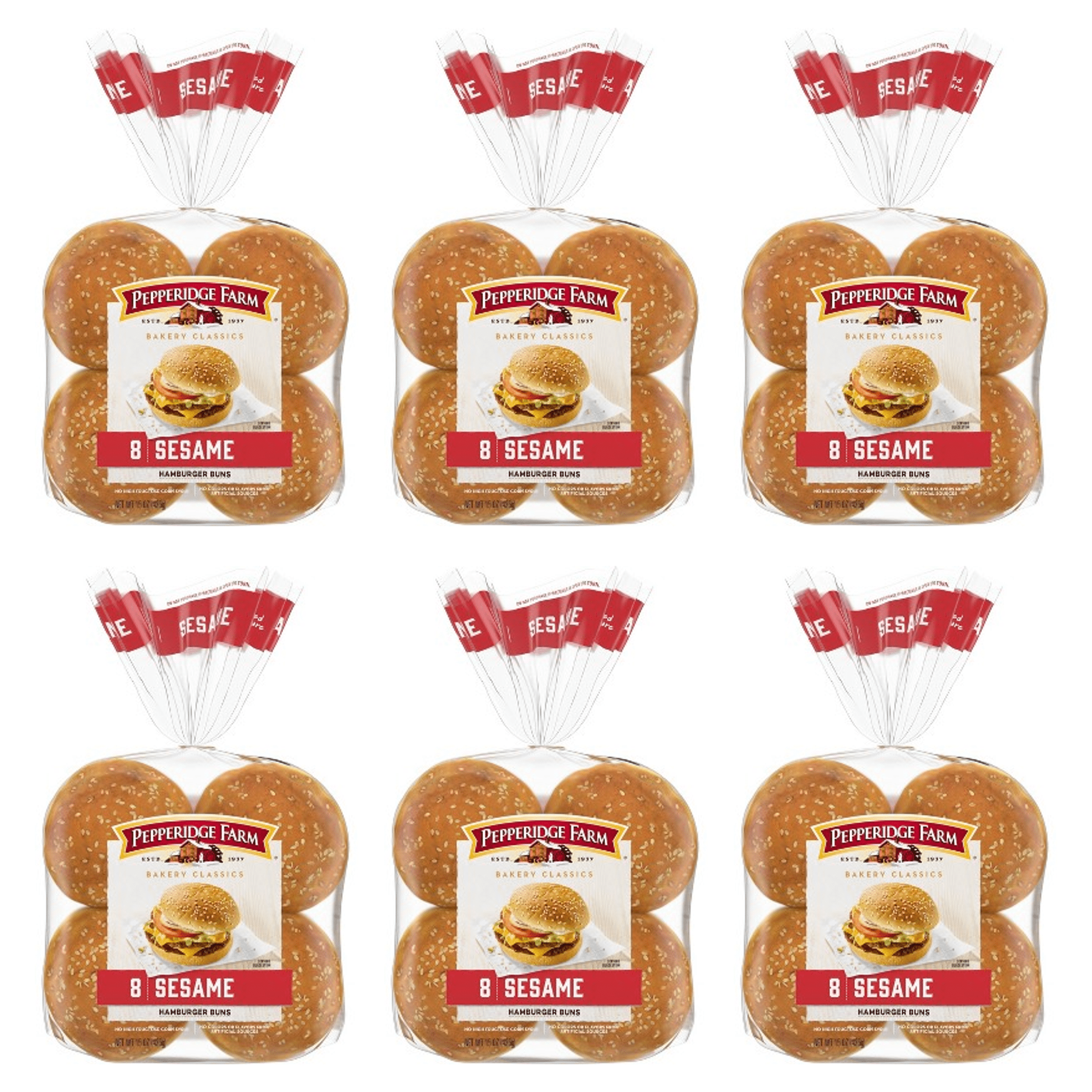 Pepperidge Farm Sesame Topped Hamburger Buns, (Pack of 6