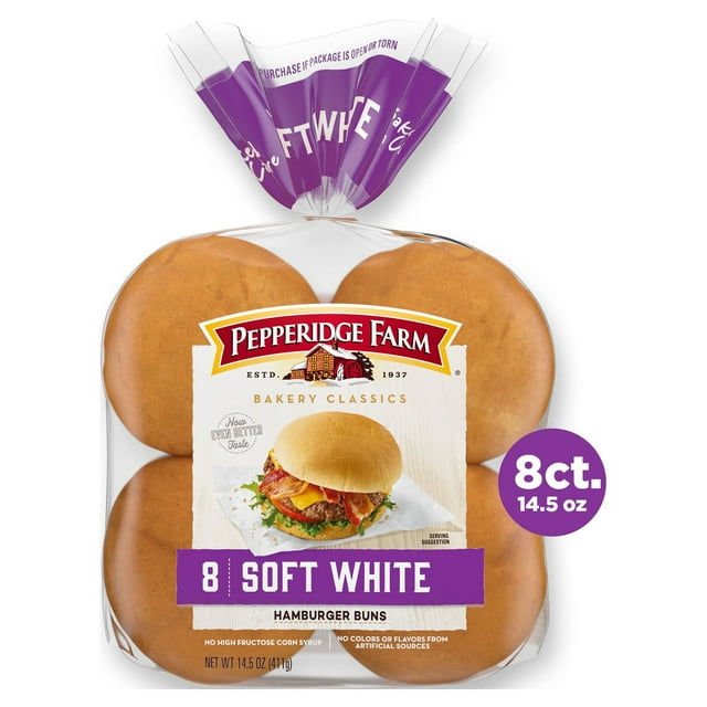 Pepperidge Farm Soft White Hamburger Buns, 8Pack Bag