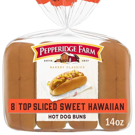 Pepperidge Farm Sweet Hawaiian Hot Dog Buns, Top Sliced, 8-Pack Bag