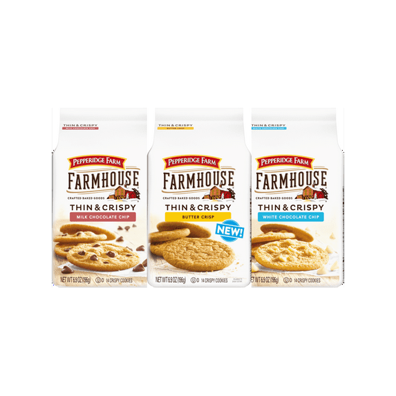 Pepperidge Farm Thin & Crispy Butter, Milk Chocolate & White Chocolate Farmhouse Cookies, Variety 3-Pack