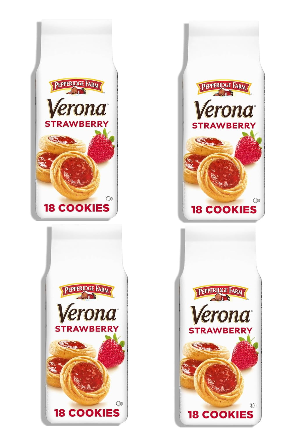 Pepperidge Farm Verona Indulgence: Strawberry Thumbprint Cookies - Perfect Duo for Any Occasion (4 Pack Combo 72 Individual Cookies in Total)