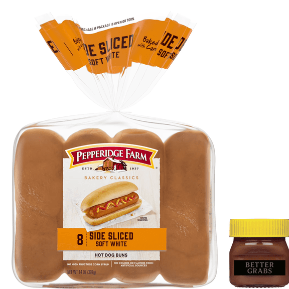 Pepperidge Farm White Hot Dog Buns, Side-Sliced, 8-Pack Bag