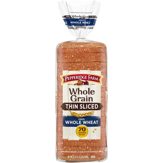 Pepperidge Farm Whole Grain Thin Sliced 100% Whole Wheat Bread, 22 oz (Pack of 4)