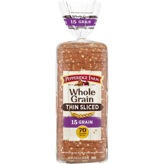 Pepperidge Farm Whole Grain Thin Sliced 15 Grain Bread, 22 oz (Pack of 6)