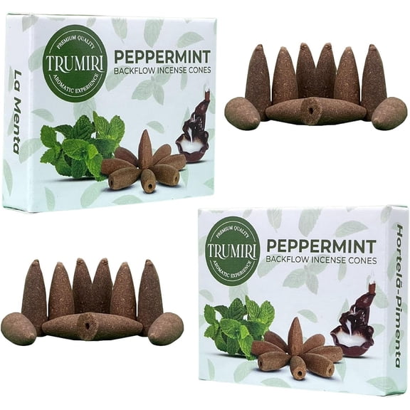 Peppermint Backflow Incense Cones - Total 20 Incense Cones Waterfall - Dual Pack of 10 Incense Backflow Cones - Waterfall Incense Cones - Incense Waterfall Cones