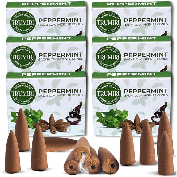 Peppermint Backflow Incense Cones - Total 60 Incense Cones Waterfall - Six Packs of 10 Incense Backflow Cones - Waterfall Inscent Cones - Incense Waterfall Cones