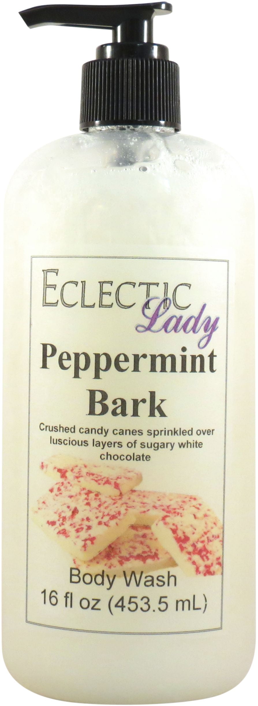 Peppermint Bark Body Wash by Eclectic Lady, Liquid Shower Gel for Women and Men, 16 Ounces