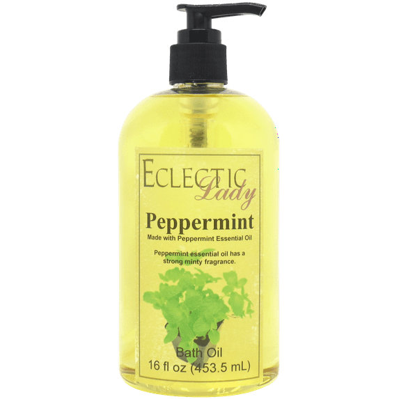 Peppermint Bath Oil - Scented Body Oil - Relaxing & Moisturizing Bathing Oil - Fragrance Body Oil For Dry & Rough Sensitive Skin - 16 oz
