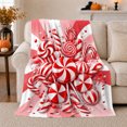 thumbnail image 1 of Peppermint Candies with Candy Canes Lollipops and Pink Striped Burst, Cheerful Holiday Style for Candy Lovers, Soft Flannel Blanket for Playroom and Family Room, Christmas Gift, Home Decor, 1 of 9