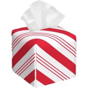 Peppermint Candy Cane Red Stripes Christmas Square Leather Tissue Box Cover - Bathroom Vanity, Nightstand & Countertop, Elegant Home Office Decor