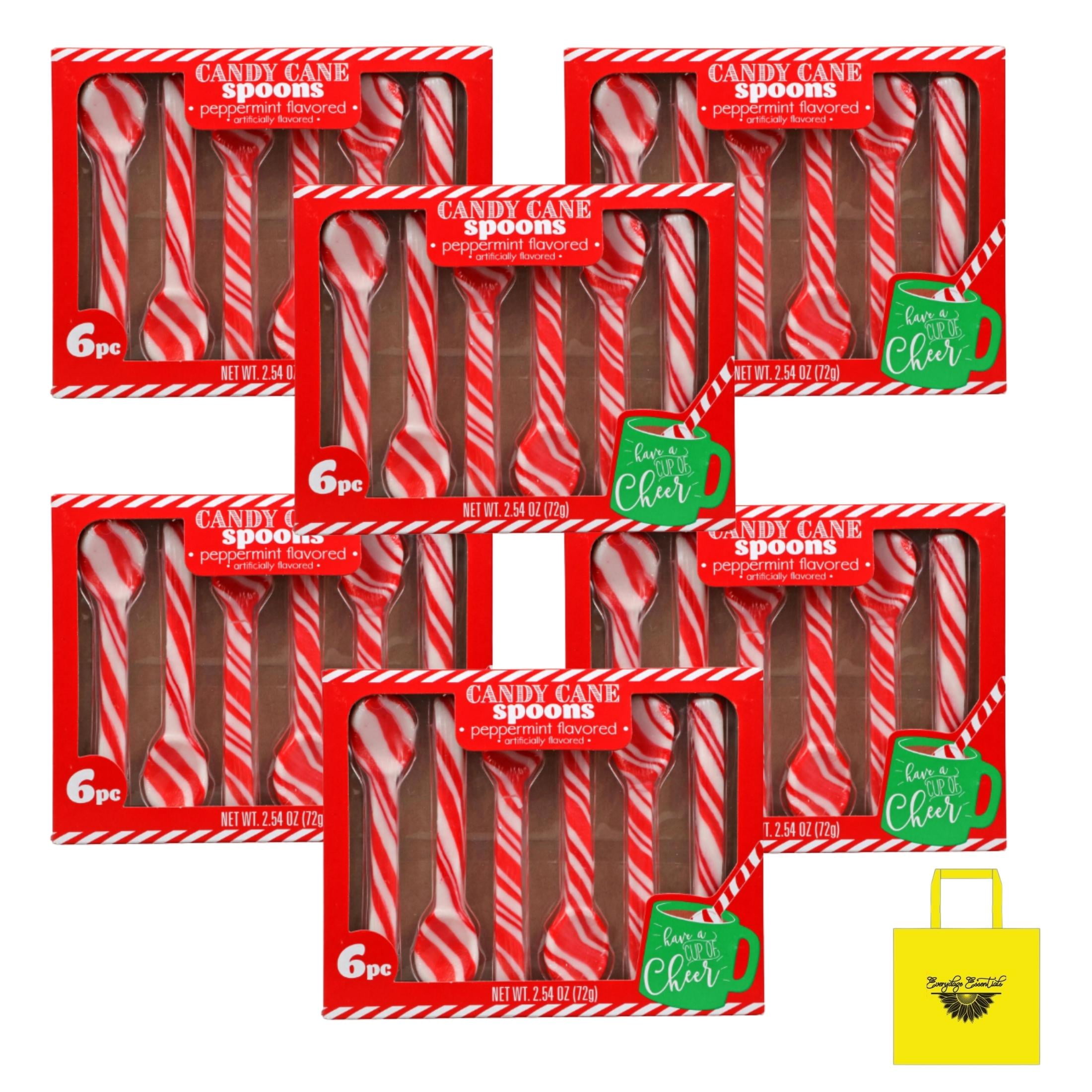 Peppermint Candy Cane Spoons, 2.54oz 6Ct Box Mint Flavored Christmas Candies Party Goodies Bag