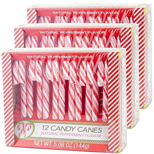 Peppermint Candy Canes  12 Pieces per Box, Pack of 3 (36 Total) | Individually Wrapped Red & White Christmas Candy