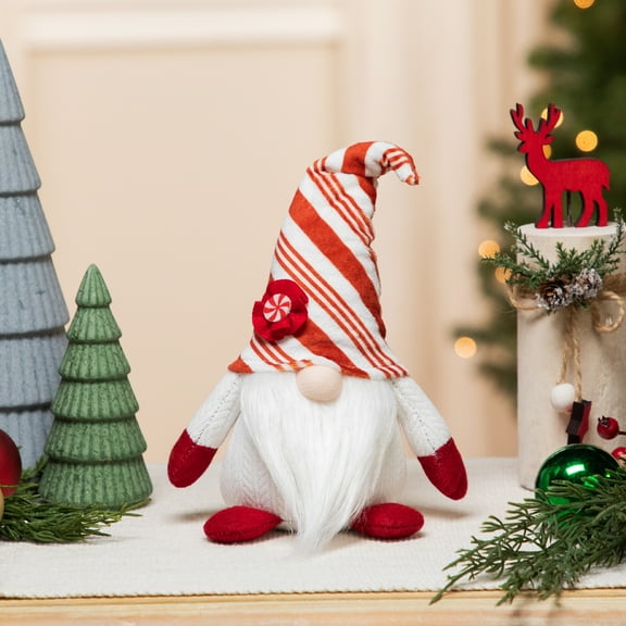 Peppermint Candy Plush Gnome Christmas Decoration - 10"