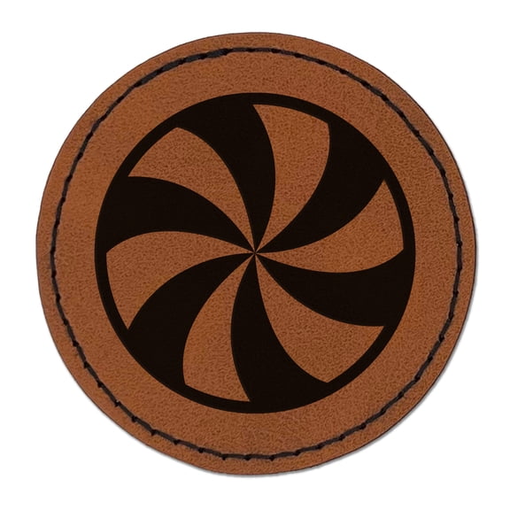 Peppermint Candy Swirl 2.5" Faux Leather Round Engraved Iron-On Patch - Brown