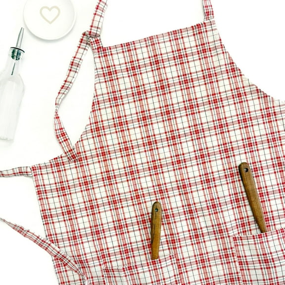 Peppermint Christmas Plaid Homespun Cotton Hostess Apron with Gift Bag and Encouraging Tag by Marilee Home