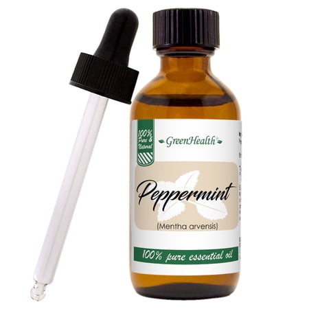 Peppermint Essential Oil - 2 fl oz (59 ml) Glass Bottle w/ Cap & Additional Glass Dropper - 100% Pure Essential Oil by GreenHealth