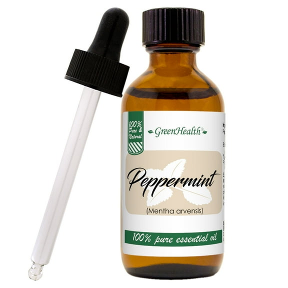 Peppermint Essential Oil - 2 fl oz (59 ml) Glass Bottle w/ Cap & Additional Glass Dropper - 100% Pure Essential Oil by GreenHealth