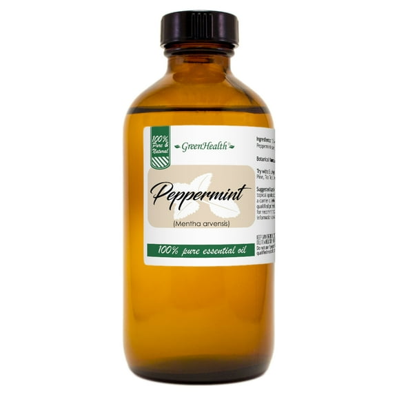 Peppermint Essential Oil - 8 fl oz (237 ml) Glass Bottle w/ Cap - 100% Pure Essential Oil by GreenHealth