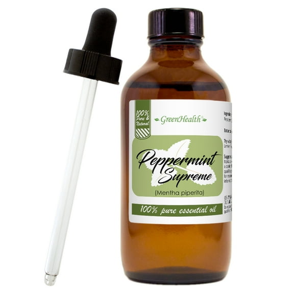 Peppermint Essential Oil (Mentha Piperita)  - 4 fl oz (118 ml) Glass Bottle w/ Cap and Glass Dropper - 100% Pure Essential Oil by GreenHealth