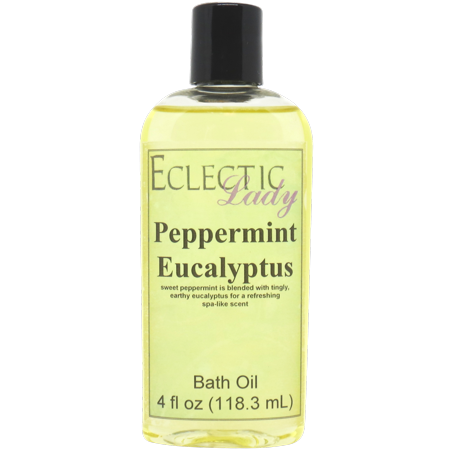Peppermint Eucalyptus Bath Oil - Scented Body Oil - Relaxing & Moisturizing Bathing Oil - Fragrance Body Oil For Dry & Rough Sensitive Skin - 4 oz