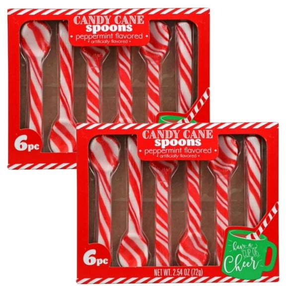 Peppermint Flavored Candy Cane Spoons Holiday Seasonal Occasional Christmas Thanksgiving Artificial Taste Desserts Edible Utensil Copy Sweet Treats Delicacies Confectioneries Red White Strip Pack of 2