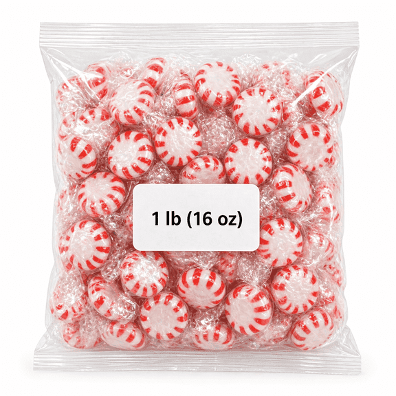 Peppermint Hard Candy 1 lb Bag, Individually Wrapped Red and White Mints, Refreshing Peppermint Candy