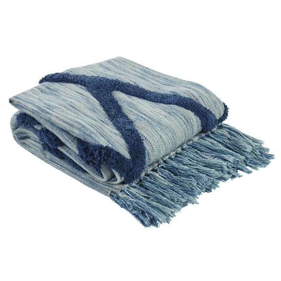 Peppermint Home Diamond Cotton Tufted Throw Blanket, 50"x 70", Navy