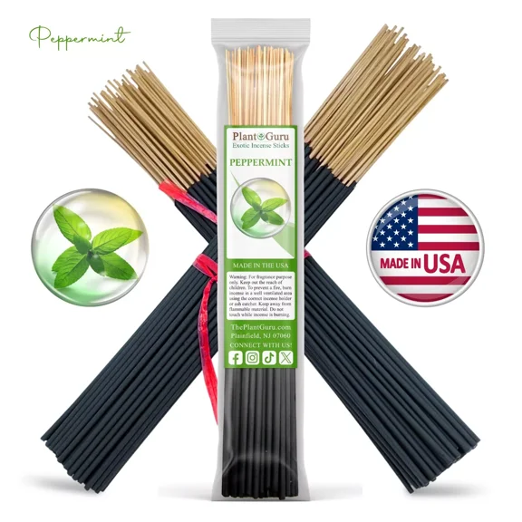 Peppermint Incense Sticks 11" Bulk - 1 Bundle 85 to 100 Sticks - Smooth and Clean Long Burn Time, 45 to 60 Minutes.