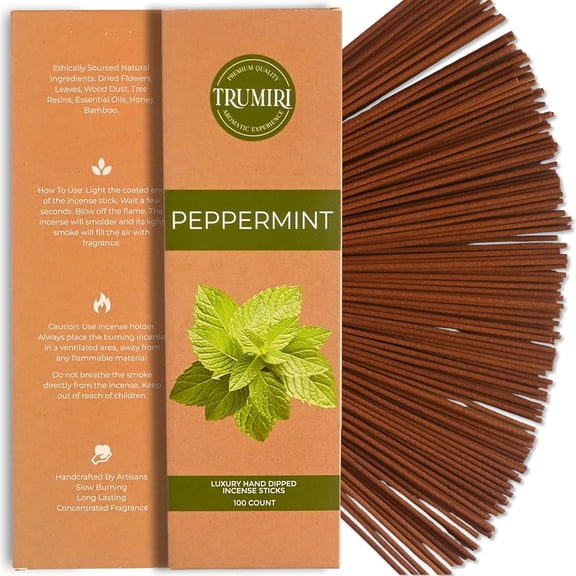 Peppermint Incense Sticks - Pack of 100 Inscents-Sticks - Inciensos Aromaticos Made with Natural Essential Oil - Scented Insence Non Toxic Insense Incents