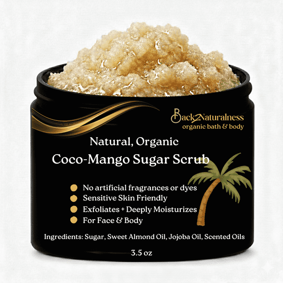 Back2Naturalness Coco-Mango Organic Sugar Scrub For Women, 100% Natural, 2-in-1 Exfoliant, 3.5 oz, All Skin Types