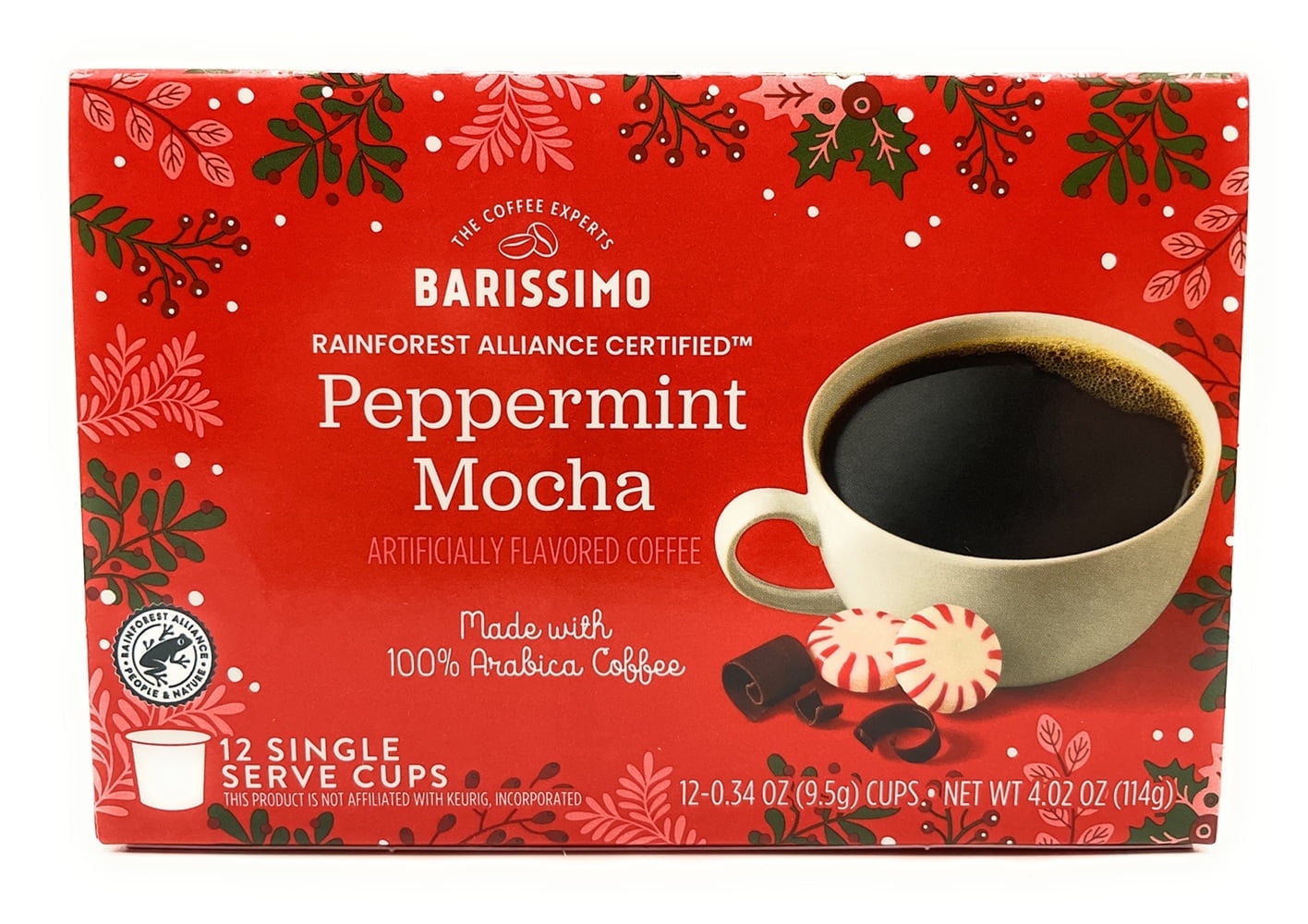 Barissimo Peppermint Mocha Coffee Pods Light Roast K-Cup Compatible 12 Count 4.02 oz