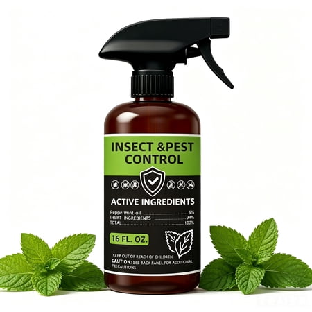 Peppermint Oil Insect Repellent Spray, Natural Bug Deterrent for Ant, Roach, Spider, Fly, Flea, Bug, Indoor & Outdoor Pest Control, Pet and Family Safe 16 oz