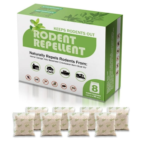 Peppermint Oil Mice Repellent for House 8-Pack, Deters, Rats, Squirrels and Rodents, Safe Indoor Use Pouches for Effective Pest Control,  Natural Non Toxic Solution