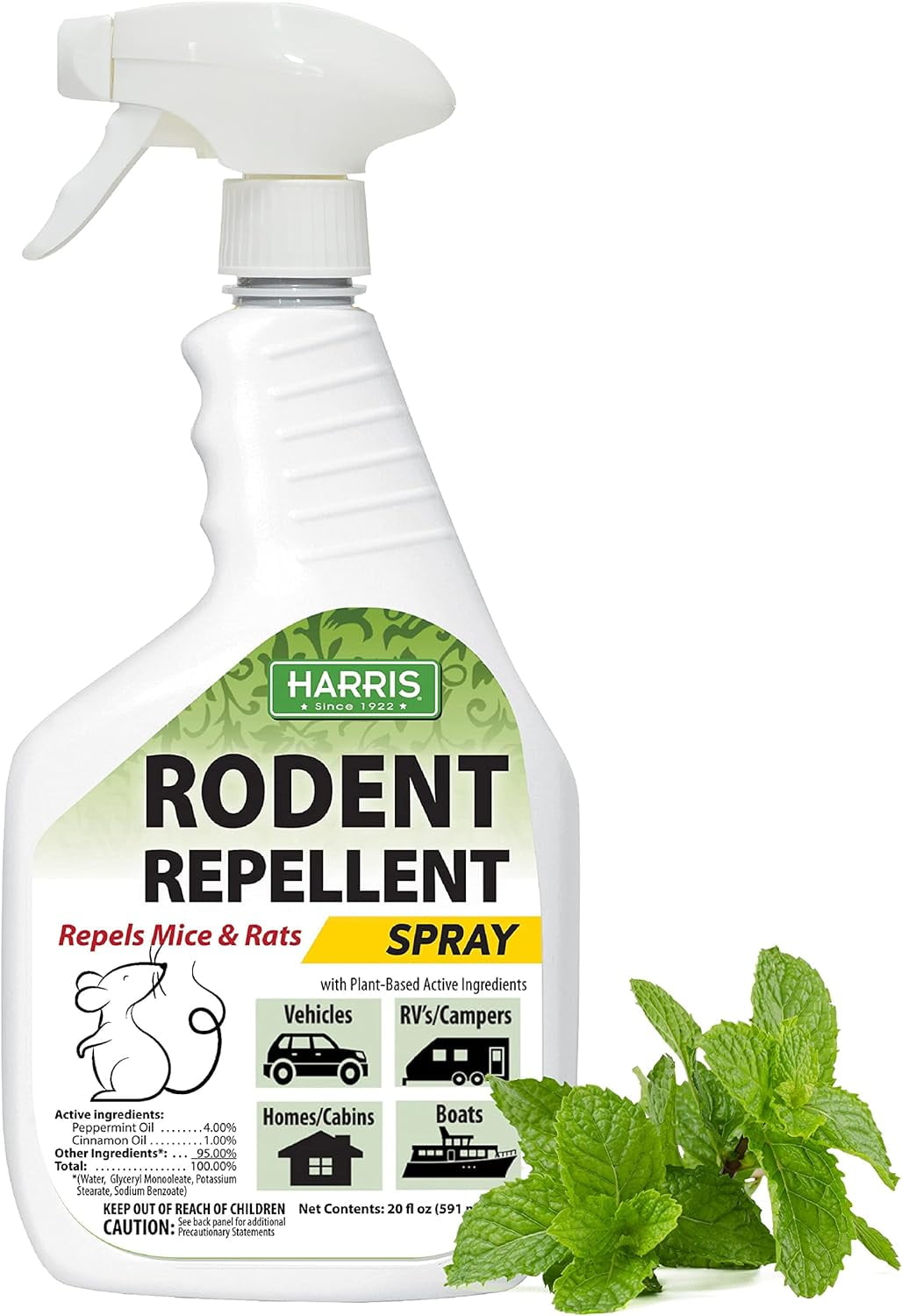 Peppermint Oil Mice & Rodent Repellent Spray for House and Car Engines, Humane Mouse Trap Substitute, 20oz