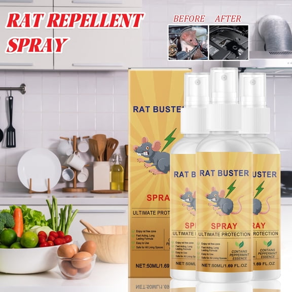Peppermint Oil Rodent Repellent Spray, 1.69 Fl Oz Natural Mouse Repellent for Indoor and Outdoor Use, Safe for Pets, Long Lasting Pest Control for Houses, Garages, and Attics-3Pack