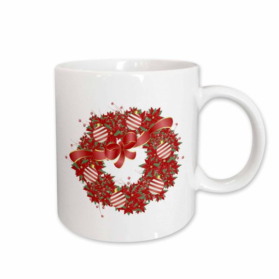 3drose, Peppermint Ornaments on Red Wreath, 15oz Mug