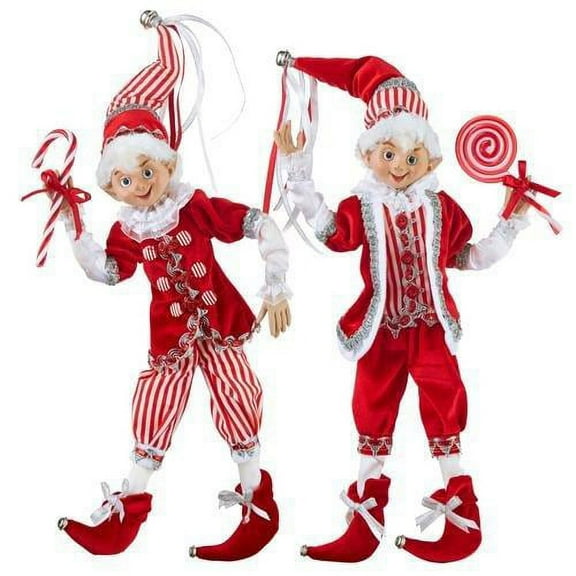 Peppermint Parlor 16-inch Posable Elf Figurine Set of 2