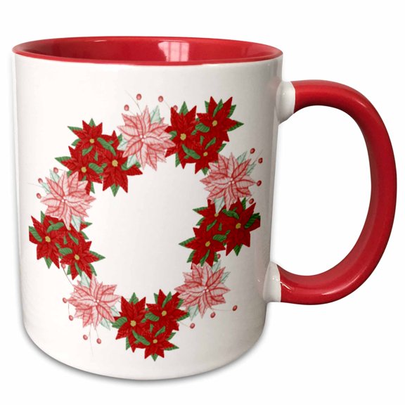 3drose, Peppermint Poinsettia Wreath, 11oz Two-tone Red Mug