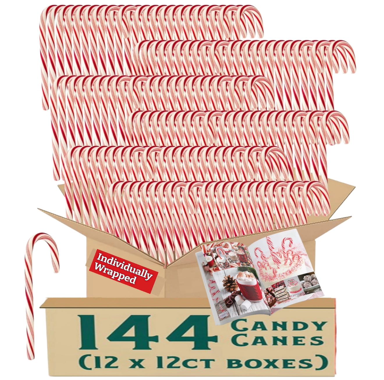 Peppermint Red and White Striped Candy Canes, Individually Wrapped, 144 ...
