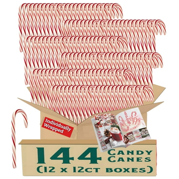 Peppermint Red and White Striped Candy Canes, Individually Wrapped, 144 Count