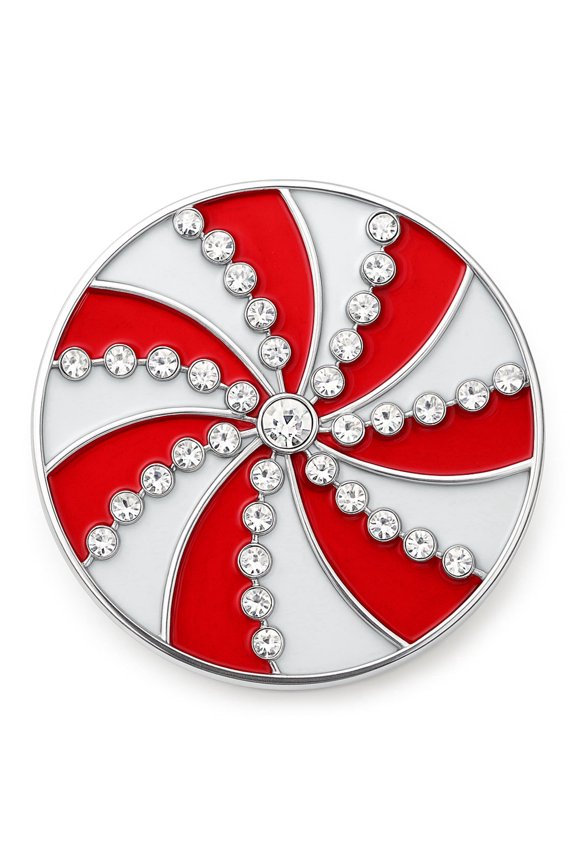 Snap Jewelry 18MM Peppermint Swirl Ginger Charm with Red and White Enamel and Rhinestone Accents