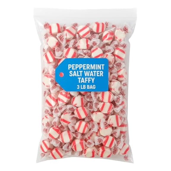 Peppermint Saltwater Taffy  3lb Bulk Bag, Soft & Chewy Gourmet Candy, Individually Wrapped Peppermint Taffy Sweets for Parties, Gifts & Candy Buffets