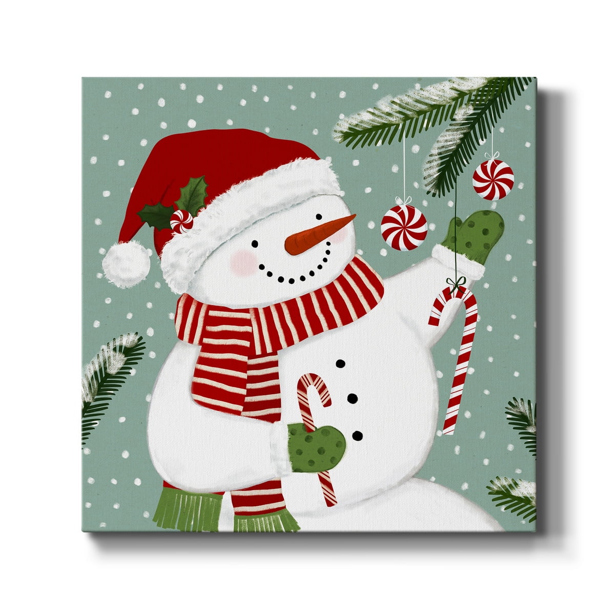Peppermint Snowman I- Gallery Wrapped Canvas